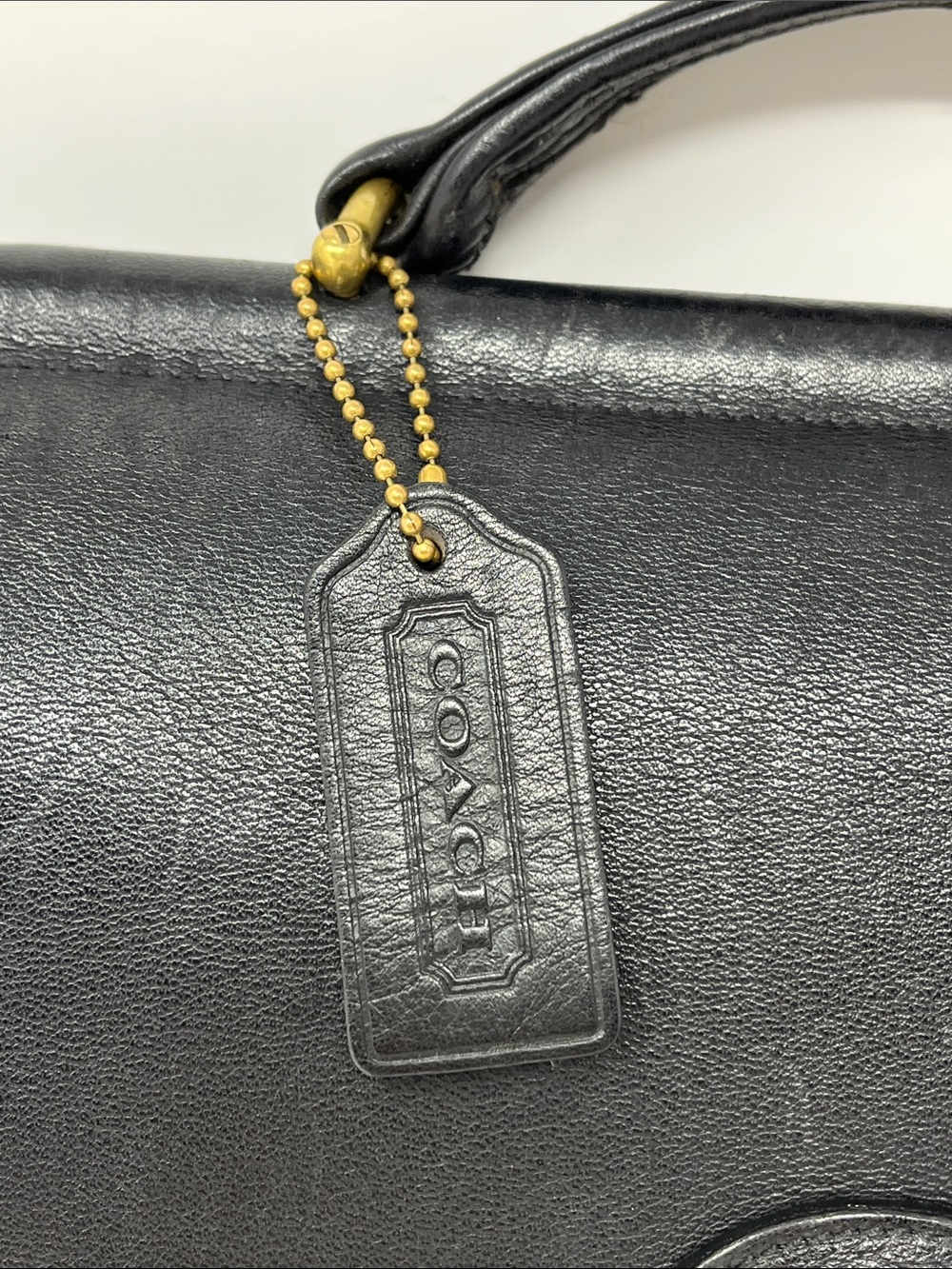 COACH VINTAGE WILLIS 1995 Black Leather TWISTLOCK BRIEFCASE BAG BRASS HARDWARE - Picture 3 of 16